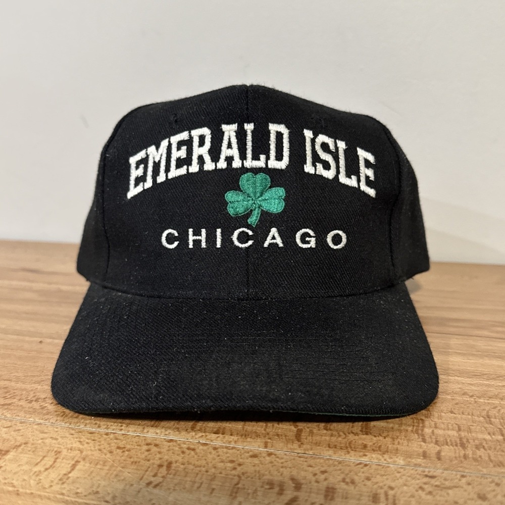 Vintage Emerald Isle Chicago Irish Dive Bar Snapback Hat Clover Edison Park